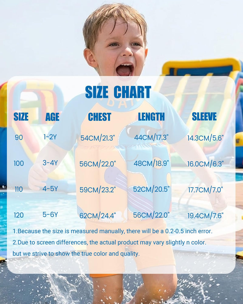 Toddler Floatation Swimsuit Boys 1-6T, One Piece Float Suit with Built-in Floats, UPF 50+ Floating Bathing Suit Orange Dinosaur 1-2T - BeesActive Australia