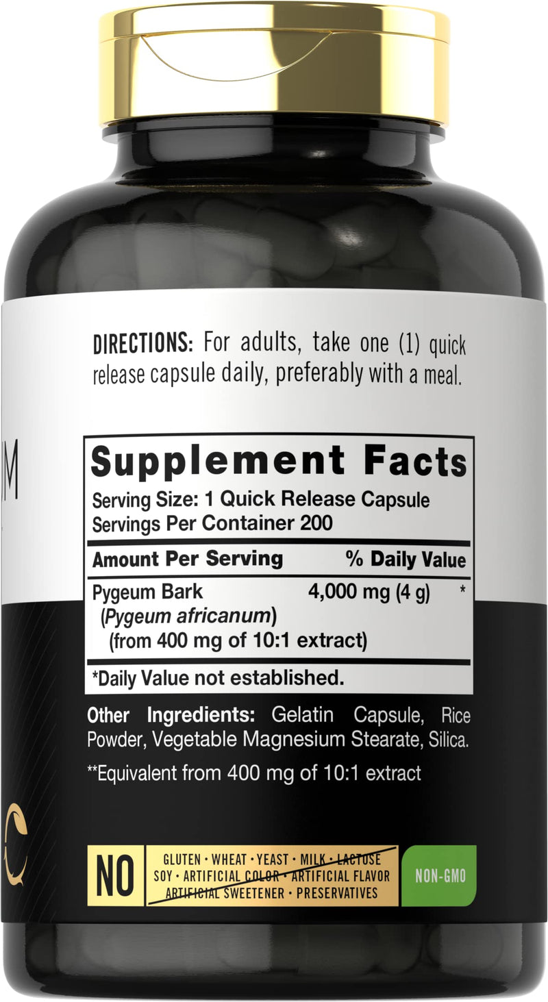 Carlyle Pygeum Africanum Bark | 200 Capsules | High Potency Extract | Non-GMO, Gluten Free Supplement