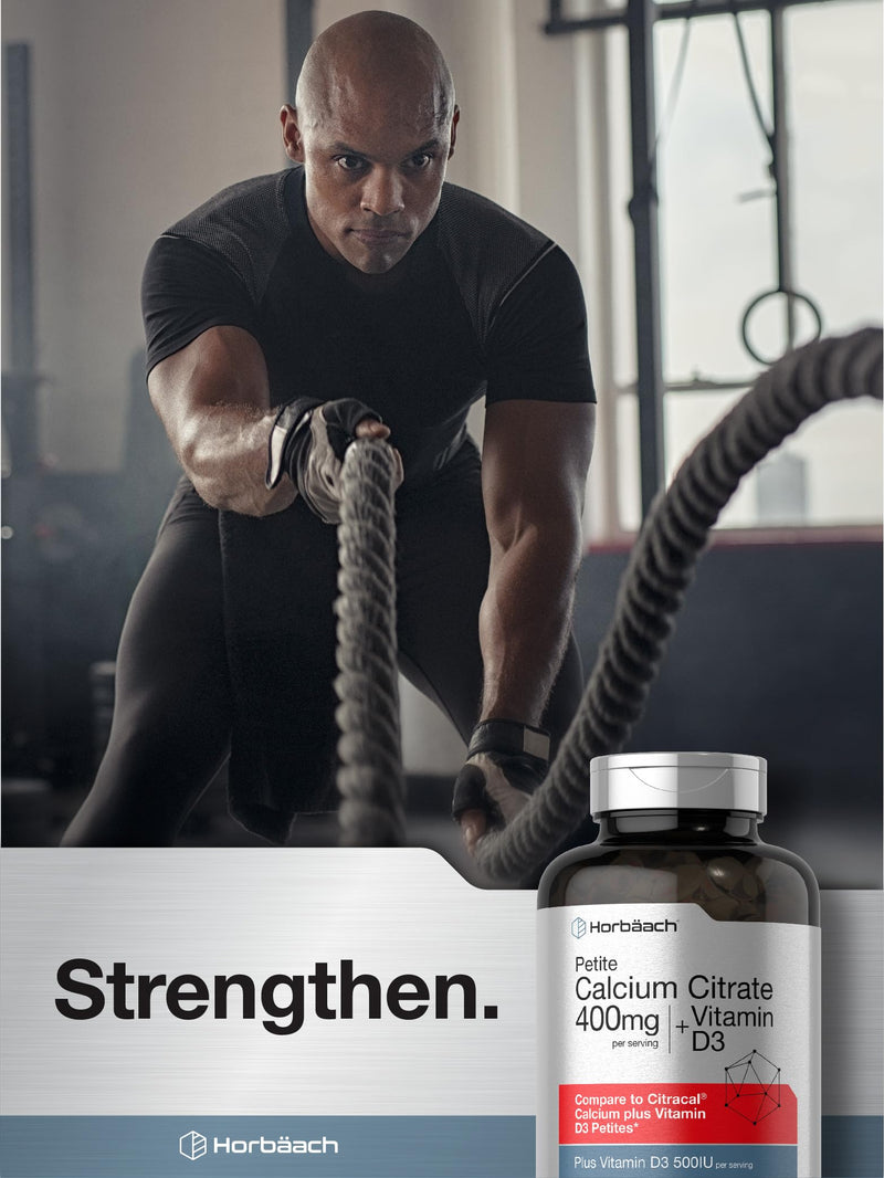 Horbaach Calcium Citrate 400mg with Vitamin D3 | 150 Petite Coated Caplets | For Men and Women | Vegetarian, Non-GMO & Gluten Free Supplement