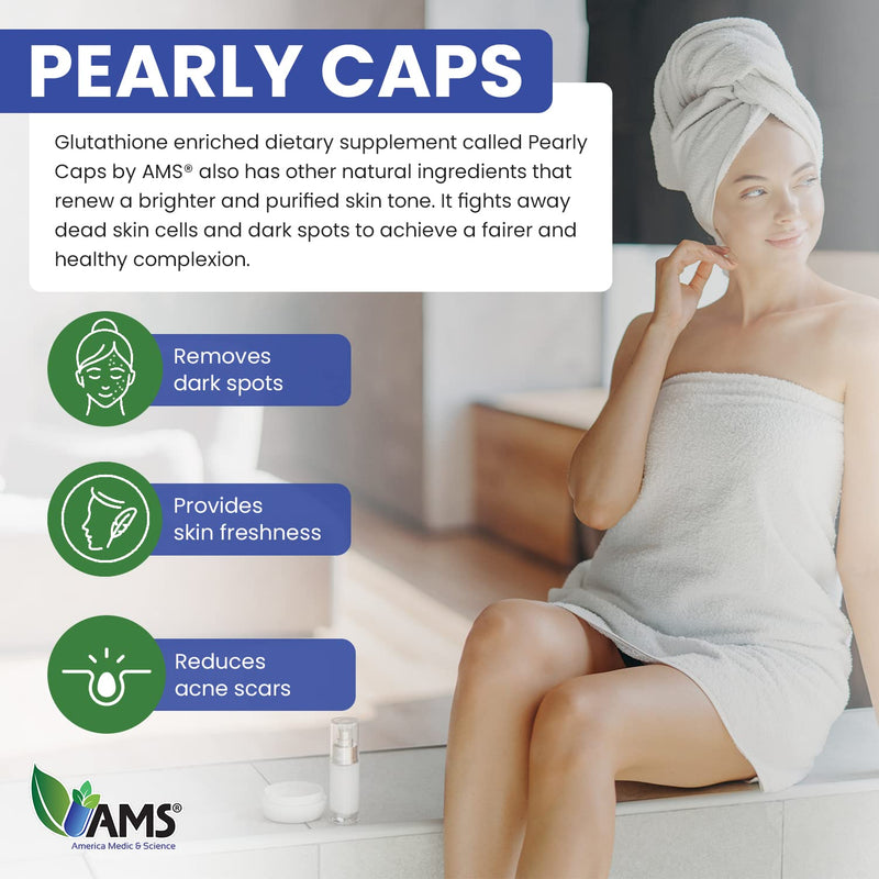 America Medic & Science Pearly Caps (60 Capsules) | 1500 mg Glutathione Supplement for Men and Women | Anti-Aging and Skin Lightening Pills | with Vitamin C, L-Cysteine, and Alpha Lipoic Acid 60 Count (Pack of 1)