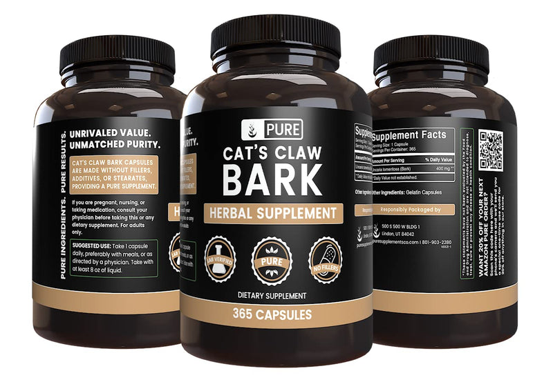 Pure Original Ingredients Cat's Claw Bark (365 Capsules) No Magnesium Or Rice Fillers, Always Pure, Lab Verified 1 Count (Pack of 365)