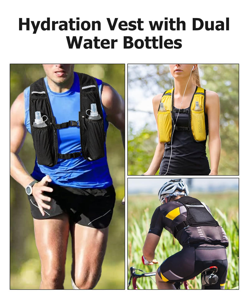 NOOLA Running Vest with Dual 500ml Soft Flask, Lightweight Hydration Vest for Women Men, Water Backpack with Adjustable Strap Yellow
