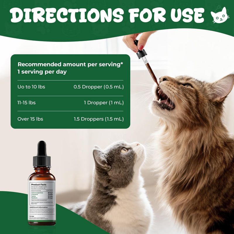 Young Heart Support for Cats – Taurine, L-Carnitine & Hawthorn Liquid Drops for Heart Function & Daily Vitality, Herbal Cardiovascular Support for Cats, Easy Daily Supplement, 2 fl oz