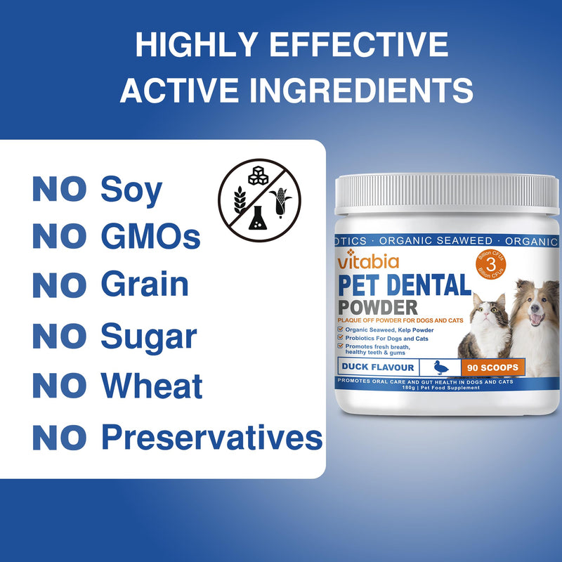 Plaque Off Powder for Dogs & Cats, Natural Pet Dental Care Tartar Remover, Fresh Breath & Healthy Gums, No Brushing Needed, Seaweed & Probiotics, 180g Pack of 2 (180g × 2 (Pack of 2)) 180g × 2 (Pack of 2)