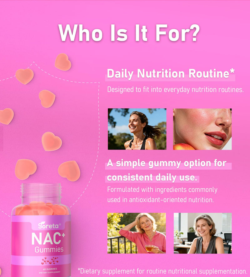 NAC Gummies 1000 mg with Vitamin C & Selenium, 60 Count | N-Acetyl Cysteine for antioxidant support*; for adults; non-GMO, gluten-free; 2 gummies daily; 30-day supply
