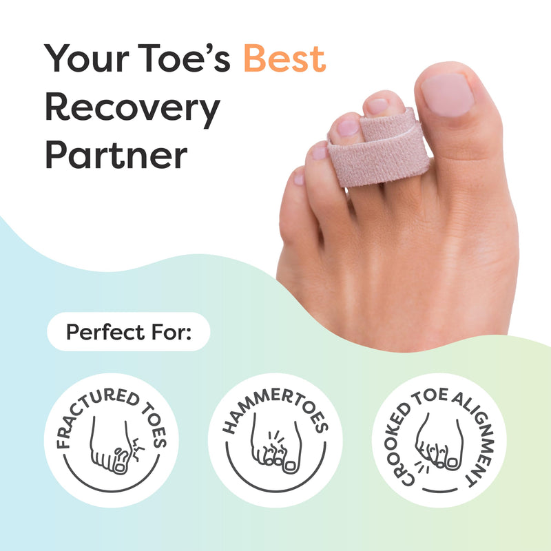 ZenToes Hammer Toe Corrector for Women & Men - Reusable Fabric Buddy Wraps for Broken Toes - Cushioned Toe Splint for Protection & Recovery & Hammertoe Straightener - 4 Count (OSFM, Firm Beige) OSFM (4 Count) Firm Support Beige