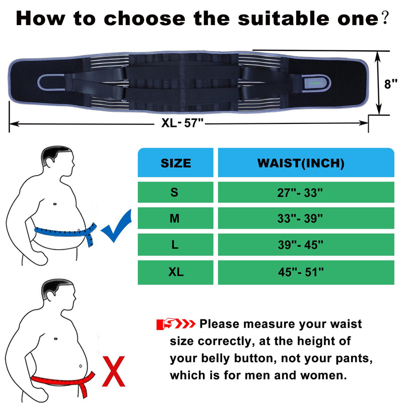 KONSEDIK Back Brace for Herniated Disc,Lower Back Pain Relief,Strain,Adjustable Lumbar Support Belt,with 6 Stays and Removable 3D Pad,for Men and Women Work,Lifting,Sciatica,Scoliosis(X-Large) X-Large