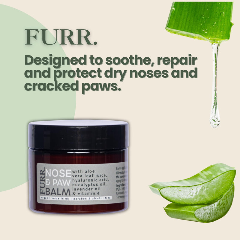 FURR Paw & Nose Balm for Dogs 2 x 50ml, Lick-Safe, Natural Healing & Hydration for Dry Noses & Cracked Paws, Aloe Vera, Hyaluronic Acid & Vitamin E, UK Made