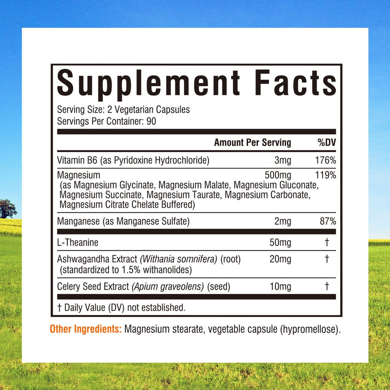 Innate Vitality Magnesium Supplement, 7-in-1 Magnesium Capsules with Vitamin B6, Ashwagandha, L-Theanine & Celery, Citrate and Glycinate, High Absorption, Vegan, Non-GMO (180 Count) 180 Count (Pack of 1)