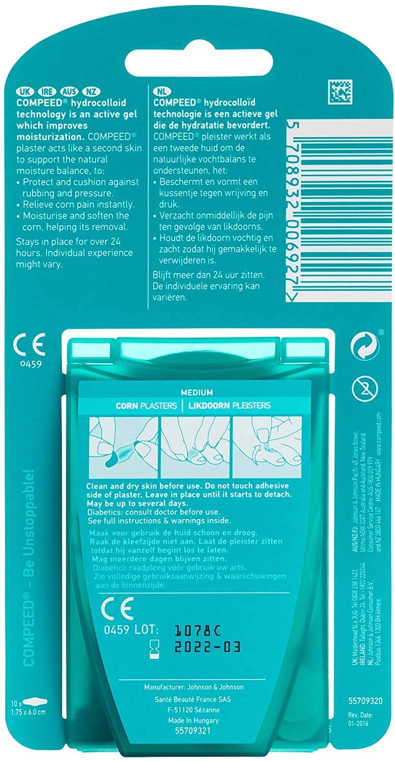 COMPEED Advanced Corn Care, Hydrocolloid Cushions for Instant Pain Relief and Softening Corns, 10 Count Corn Toe Pads (2 Packs) 20 Piece Set - BeesActive Australia