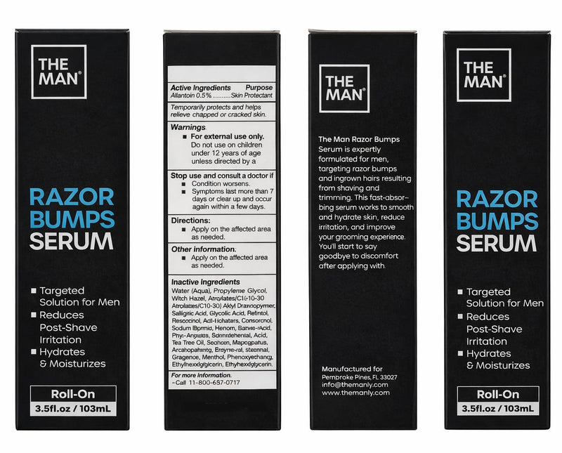 The Man Razor Bumps Serum - Ingrown Hair Treatment for Men - Razor Bump Treatment for Men - Face & Body After Shave & Razor Burn Treatment - Metal Roll On Soothes Skin & Calms Irritation (3.5fl.oz)