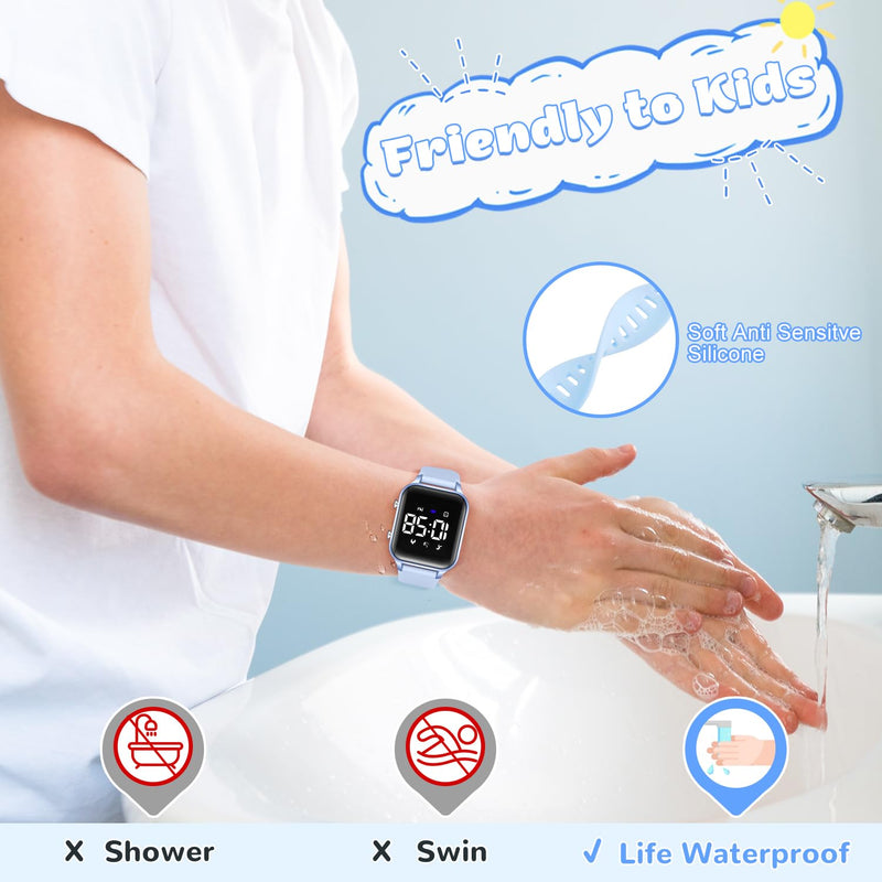 L LAVAREDO Kids Digital Watches for Boys Girls,Waterproof Sport Watch with Pedometer Stopwatch Vibration Alarm for Ages 5-13,No App Fitness Tracker Watch for Kids Teens Birthday Christmas Gifts 07-LightBlue