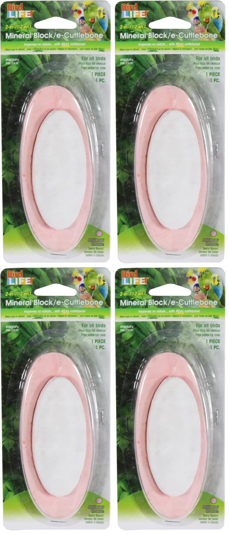 Penn-Plax Bird-Life 2-in-1 E-Cuttlebone & Mineral Block – Berry Flavor – Great for All Birds – 4 Pack 1 Count (Pack of 4)