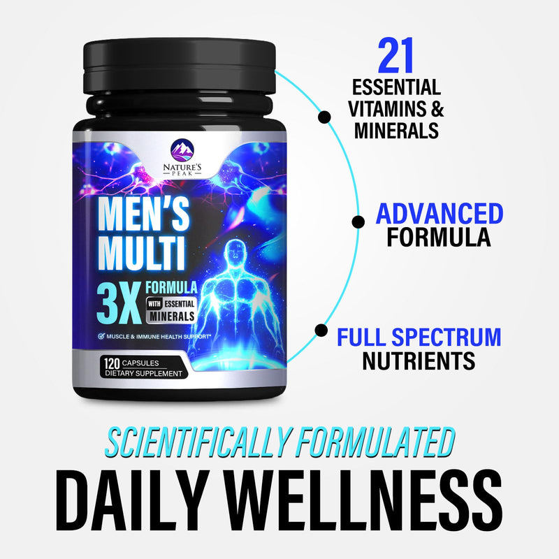 Men's Multivitamins Supplement - Complete Daily Multivitamin for Men with Vitamin B12, A, C, D, E, Zinc, Calcium, Iron, Folate - Immune Health & Energy Support - High Potency & Non-GMO - 120 Capsules 120 Count (Pack of 1)