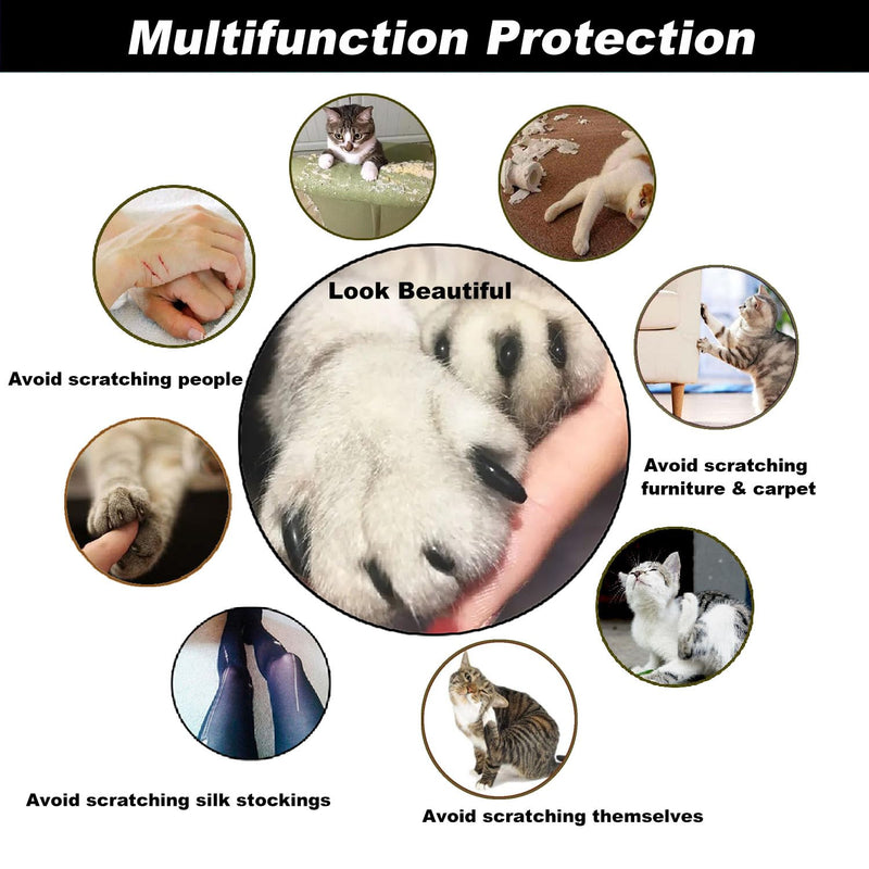 VICTHY 120pcs Cat Nail Caps | Cat Claw Caps | Cat Nail Covers with Adhesives and Applicators (Black M) - BeesActive Australia