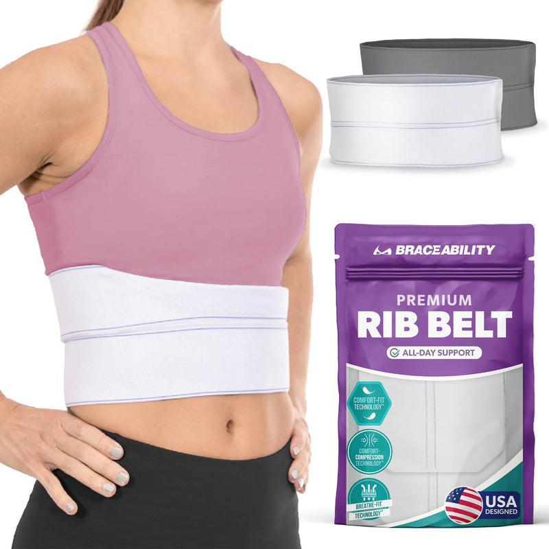 BraceAbility Broken Rib Brace for Women and Men - Rib Protector Compression Wrap, Chest Support Belt for Bruised, Fractured, Dislocated Ribs, Costochondritis Relief, Sternum Brace (Female - White) Universal Female