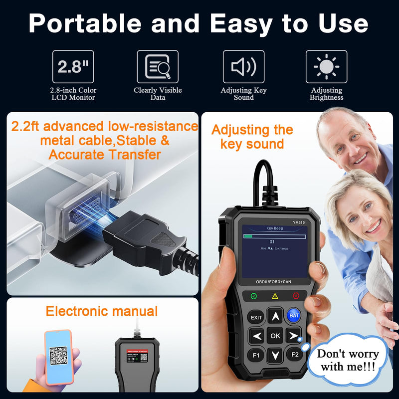 AMTIFO OBD2 Scanner with Battery Tester - Check Engine Light & Emissions Readiness, Plug & Play, Battery Health, Real-Time Date, Car Code Reader, Support All OBD II Vehicles - BeesActive Australia