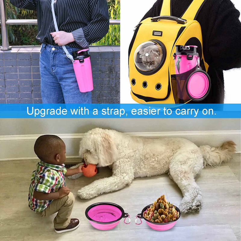 Guardians Dog Travel Water Bottle Collapsible Bowls, 2 in 1 Pet Food Container with Collapse Bowls, Outdoor Portable Water Bowls for Walking, Traveling, Camping and Hiking (Pink) Pink - BeesActive Australia