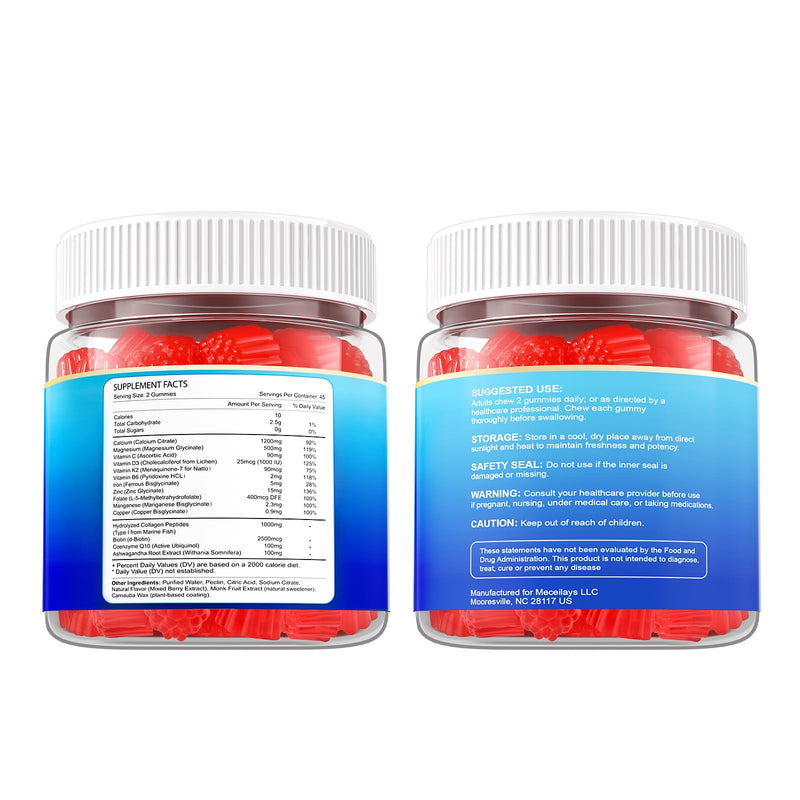 180 Count Calcium Citrate Gummies 1200 mg with Vitamin D3, K2, Magnesium & Zinc, High Absorption Calcium Supplements for Women & Men for B0ne, Muscle & Immune Support, Sugar Free, Mixed Berry Flavor 90 Count (Pack of 2)