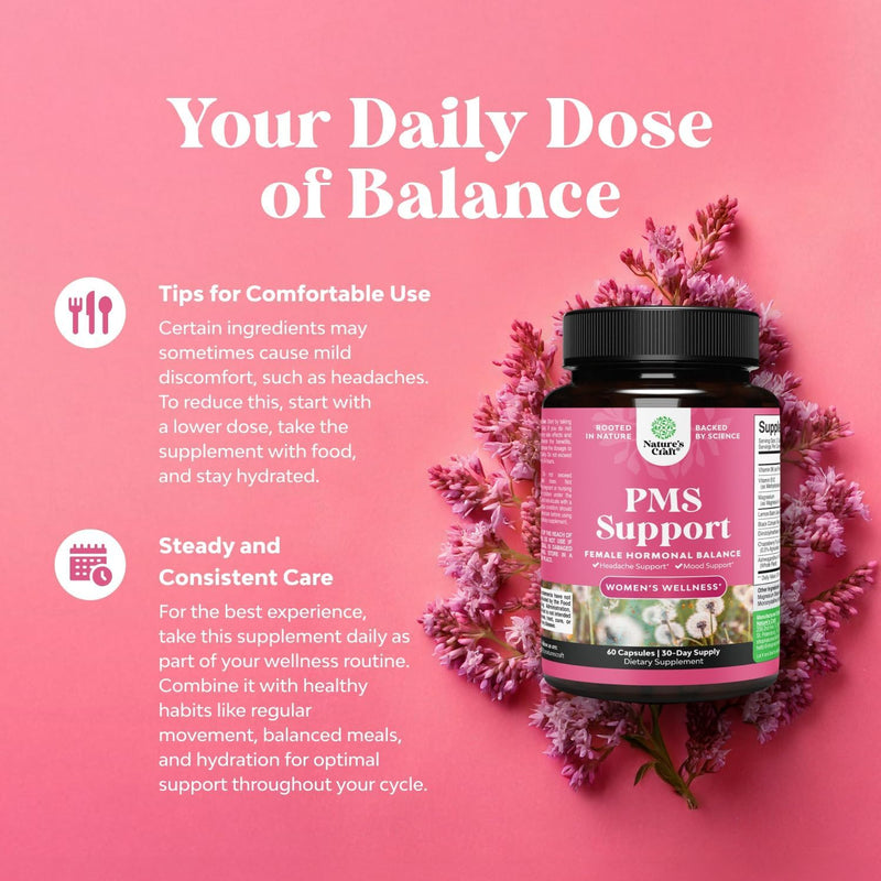 PMS Support Supplement for Women – Hormone Balance for Women & Menstrual Discomfort with DIM, Chasteberry, Black Cohosh & Ashwagandha - for Period Cramps Ease, Menopause Bloating, Mood Swing – 60 Ct 60 Count (Pack of 1)