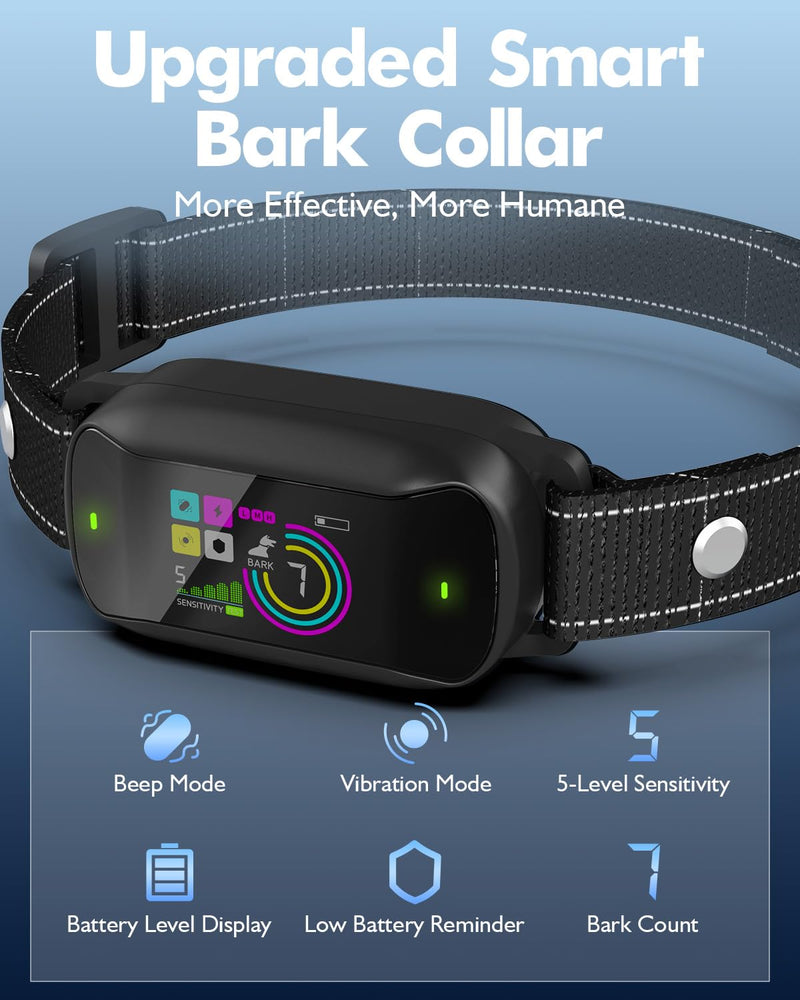 Dog Bark Collar, Anti Bark Collar for Large Medium Small Dogs, Rechargeable Smart Barking Collar with Beep Vibration Modes, Safe No Bark Training Collar with 5 Adjustable Sensitivity - BeesActive Australia