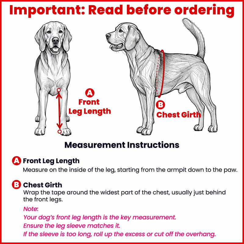 Dog Front Leg Sleeve, XLarge, Comfortable, Breathable Material, Adjustable Elastic Band, for Hot Spots, Wounds, Bandages - BeesActive Australia