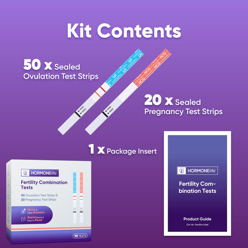 Ovulation Test Strips and Pregnancy Test Strips Kit – Accurate LH & HCG Tests for Fertility Tracking and Early Detection (20hCG + 50LH) 1 Count (Pack of 70) - BeesActive Australia
