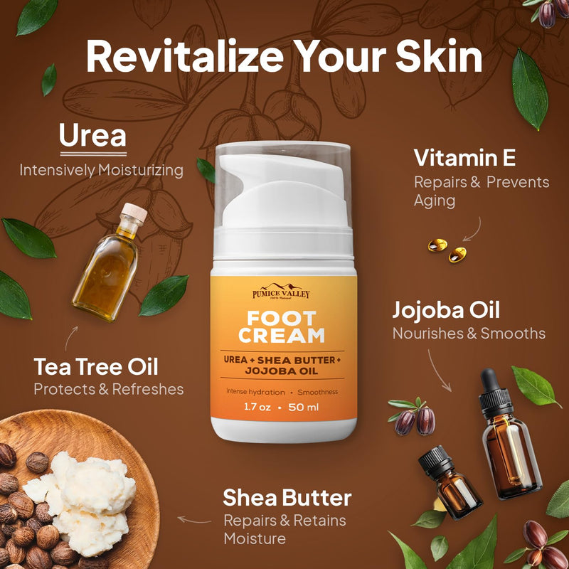Pumice Valley Urea Foot Cream for Dry Cracked Heels and Feet - Foot Moisturizer & Heel Cream for Calluses and Rough Skin - Shea Butter, Jojoba Oil, Vitamin E - 1.7 oz 1x Urea & Shea Butter - BeesActive Australia