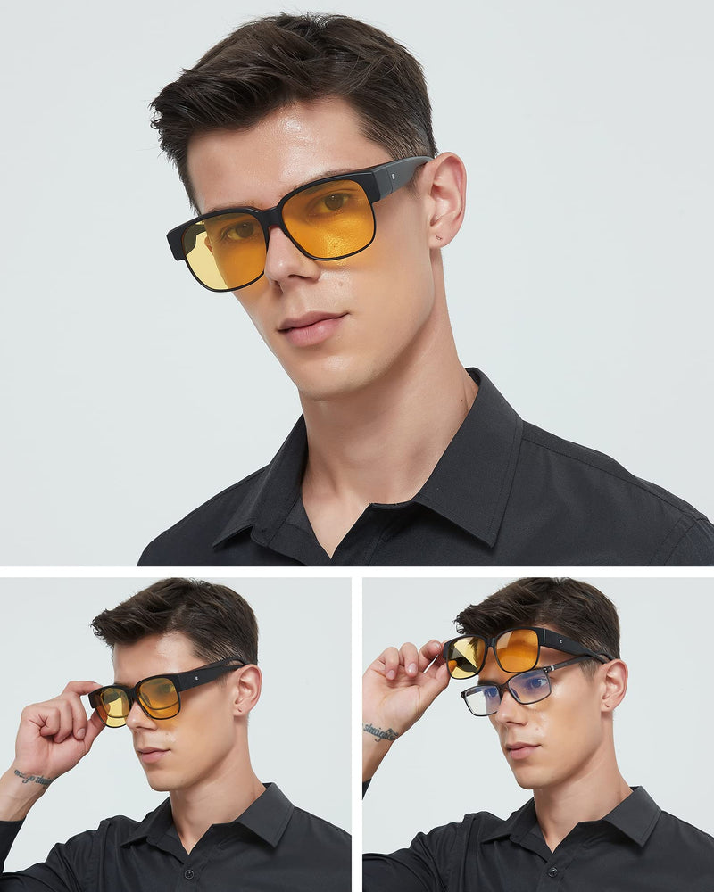 BIRCEN Night Vision Glasses for Driving - Fit Over Glasses Anti Glare HD Wear Over Glasses for Men and Women A- Black Frame Night Vision - BeesActive Australia