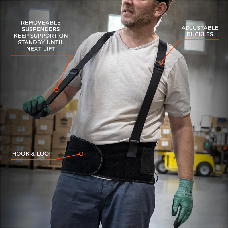Ergodyne ProFlex 2000SF Back Support Brace, 8.5" Spandex, V-Shape Design and Patented Stays for Added Support, Large,Black 11284