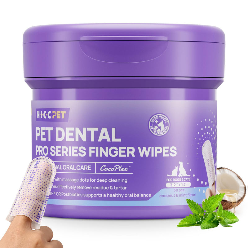 HICC PET Pro Teeth Cleaning Wipes for Dogs & Cats, Vet-Recommended Dental Care Finger Wipes, Reduce Plaque Tartar & Fresh Breath, No-Rinse Toothbrush, Gentle Clean Dog Tooth Brushing Kit, Mint 1