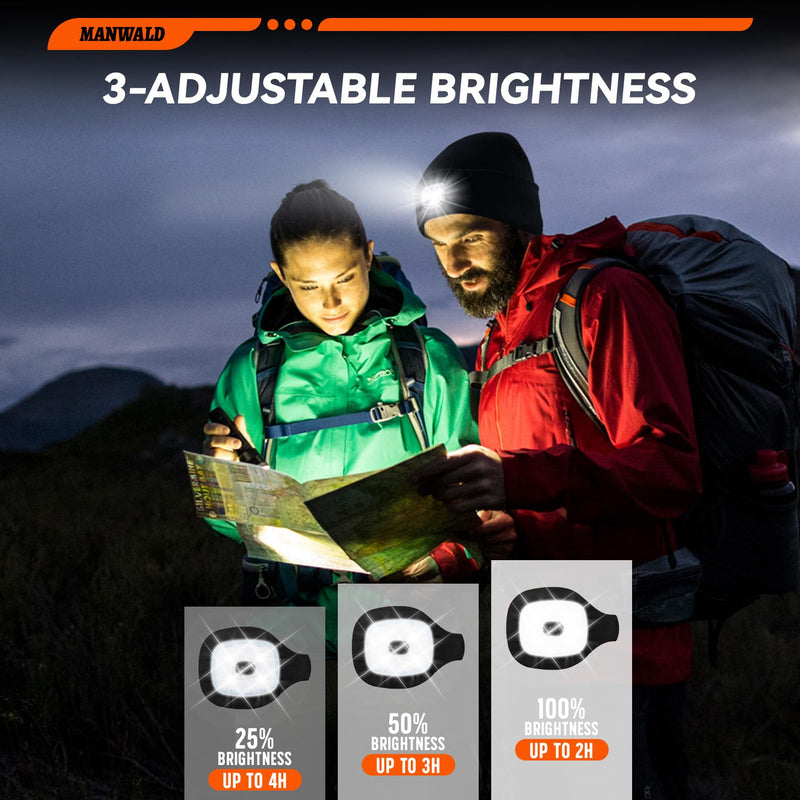 LED Beanie Hat with Light, USB Rechargeable LED Headlamp, Gifts for Men, Fathers Day Dad Gifts from Daughter Wife Son, Birthday Gifts for Him Men Husband, Boyfriends, Black, 2PCS 2 Pack