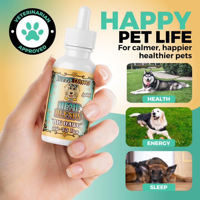 Hippie Dawg Big DAWG Tincture for Large Dogs (50-75 lbs) - Maximum Strength Hip and Joint Support with Glucosamine, Collagen & Hyaluronic Acid - Natural Calming Tincture for Mobility & Wellness - 1oz