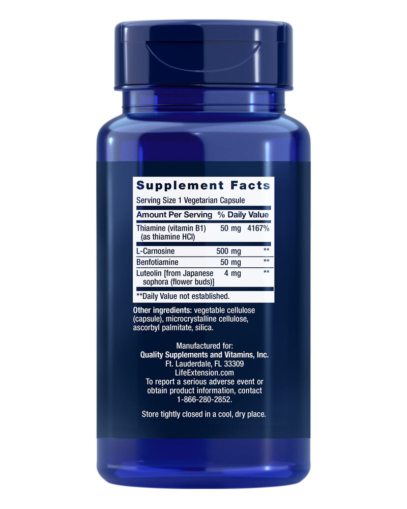 Life Extension Super Carnosine, Heart Health, 60 Capsules | With L-Carnosine, Luteolin & Vitamin B1 for Muscle Support & Exercise Recovery, Gluten-Free, Non-GMO & Vegetarian