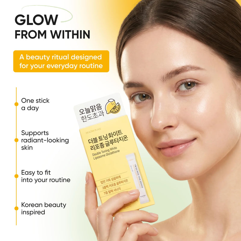 Liposomal Glutathione - Korean Beauty Drink for Glowing Skin, 30 Sticks | 500mg Vitamin C, 500mg Fish Collagen & Biotin for Radiant, Even-Looking Skin - Lemon-Lime Drink Mix