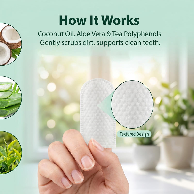 FunnAura 100 Pcs Natual Pet Dental Cleaning Finger Wipes, Plant-Based Disposable Cat Dog Teeth Cleaning Finger Pads for Freshens Breath, Soothes Gums & Tartar Remover