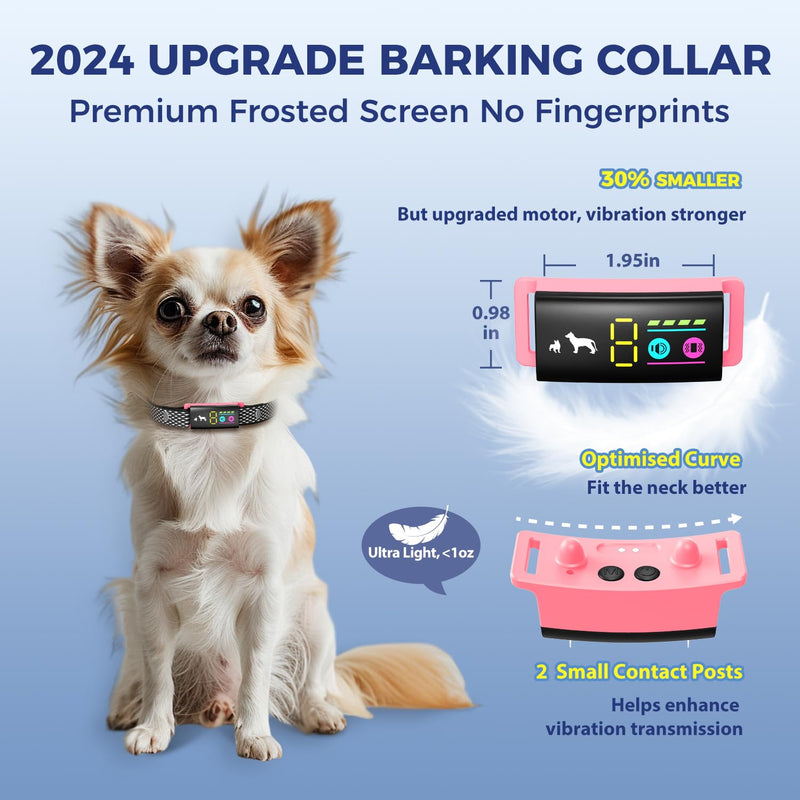 Anti-Bark Collar for Small Dogs, No Shock Bark Collar with Beep & Vibration, 1-5 Sensitivities Adjustable, Rechargeable Dog Barking Collar, IP67 Waterproof - Humane Bark Collars, Light Pink - BeesActive Australia