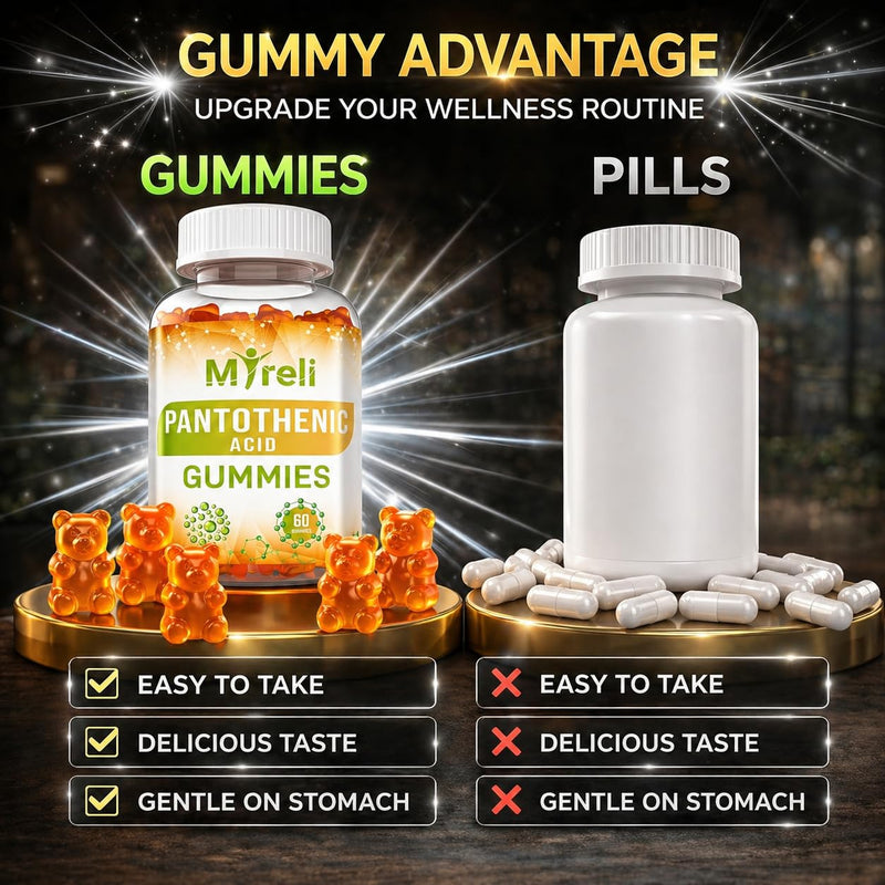 Pantothenic Acid Gummies - Vegetarian Vitamin B5 Supplement, D-Calcium Pantothenate Formula, Non-GMO, Gluten Free, 60 Chewables, Gelatin Free, Soy Free, Dairy Free, No Artificial Colors