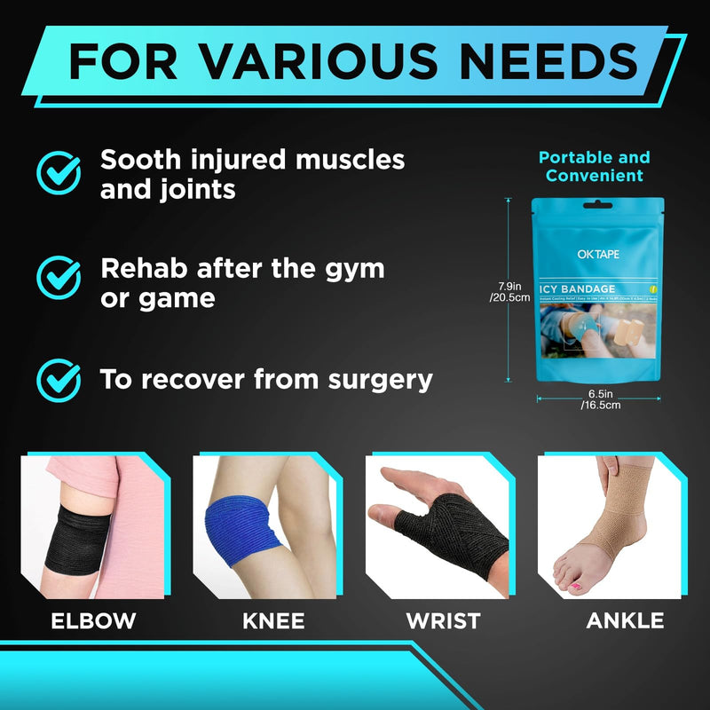 OK TAPE 2 Rolls Ice Self Stick Bandage Wrap, Instant Cold Relief for Knee, Ankle, Wrist, Cold Compress Elastic Athletic Tape for Sports Injuries, No Refrigeration Needed, 4 Inch Wide, Navy Blue - BeesActive Australia