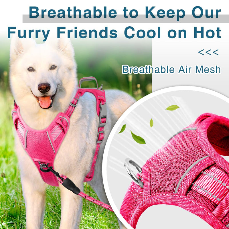 BARKBAY Dog Harness No Pull with ID Tag Pocket - Heavy Duty, Reflective, Easy Control for Large Dogs (Pink,M) Medium(Chest:22-27") Pink - BeesActive Australia