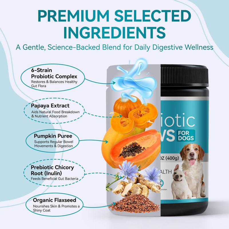 Probiotics for Dogs, 200 Soft Chews with Digestive Enzymes and Prebiotics, Daily Digestive Support for Gut Health and Stool Balance, Chicken Flavor 200 Chews