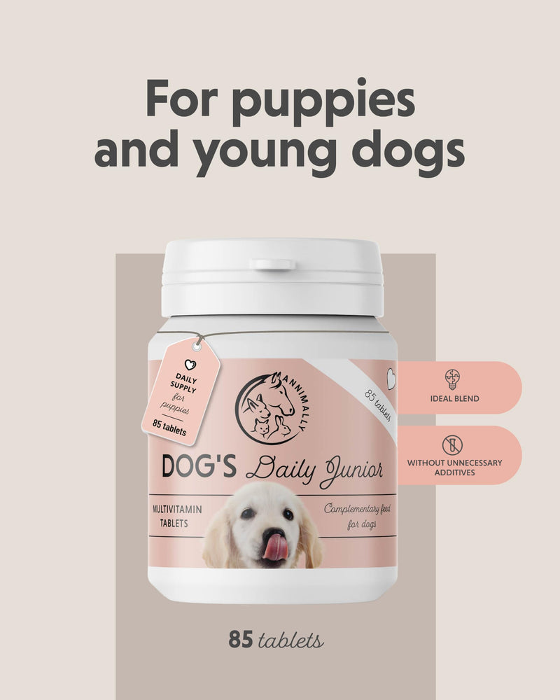 Annimally Dog’s Daily Junior Multivitamin Tablets for Puppies 85 pcs. | For puppies, with B vitamins, zinc & minerals, natural ingredients, ideal for the daily feeding routine, made in Germany
