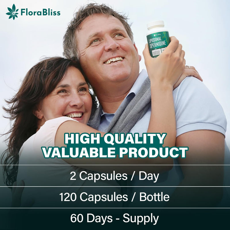 FloraBliss 35mg Liposomal Spermidine with Thiamin, Zinc, Biotin, Vitamin C | Spermidine from Chlorella. 60-Day Supply. 120 Capsules