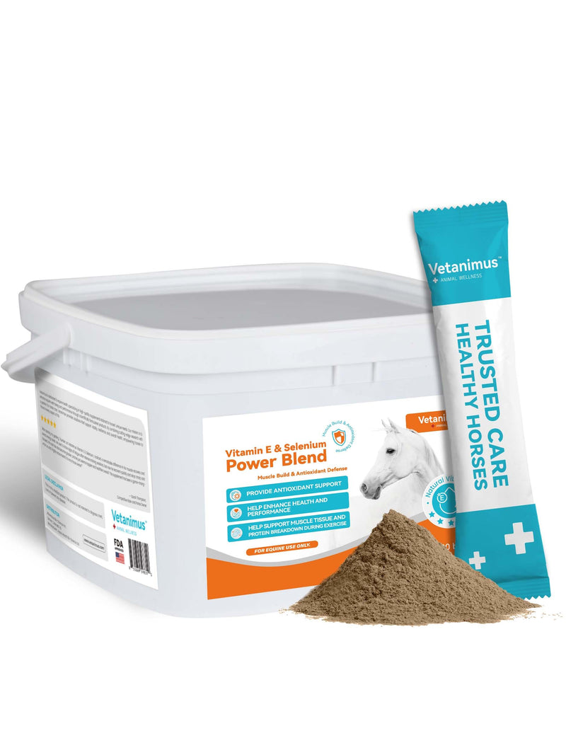 Natural Vitamin E & Selenium for Horses Muscle Build Support for Active Horses Equine Vitamin E Powder Supplement 100-Day Supply Big Tub
