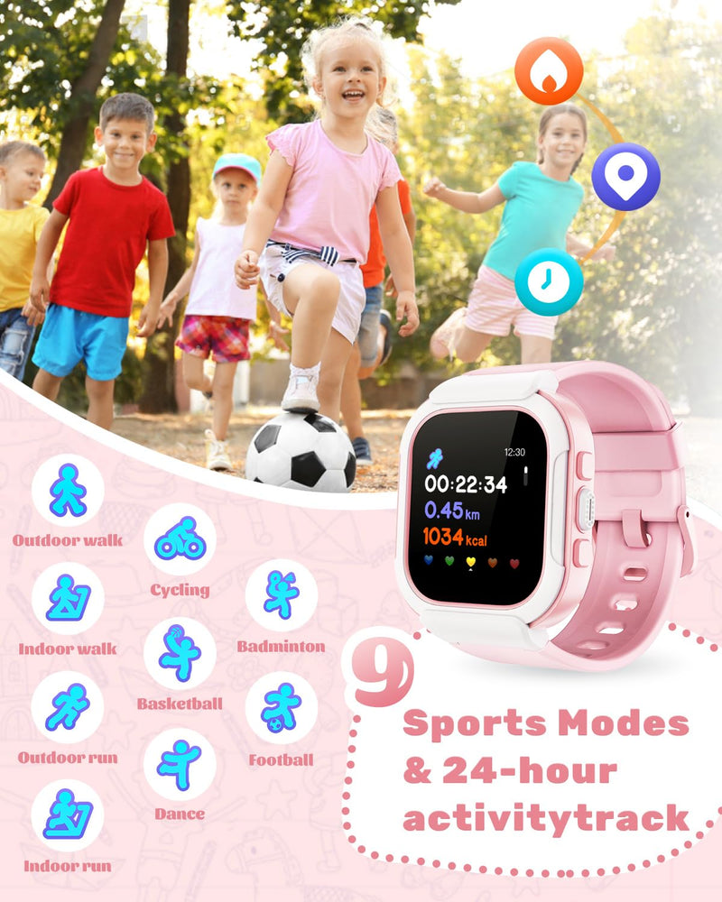 Cloudpoem Smart Watch for Kids Girls Boys, Kids Fitness Tracker Watch with Pedometer Heart Rate Monitor Sleep Tracker Alarm Clocks Puzzle Games Calculator IP68 Waterproof,Gift Pink - BeesActive Australia