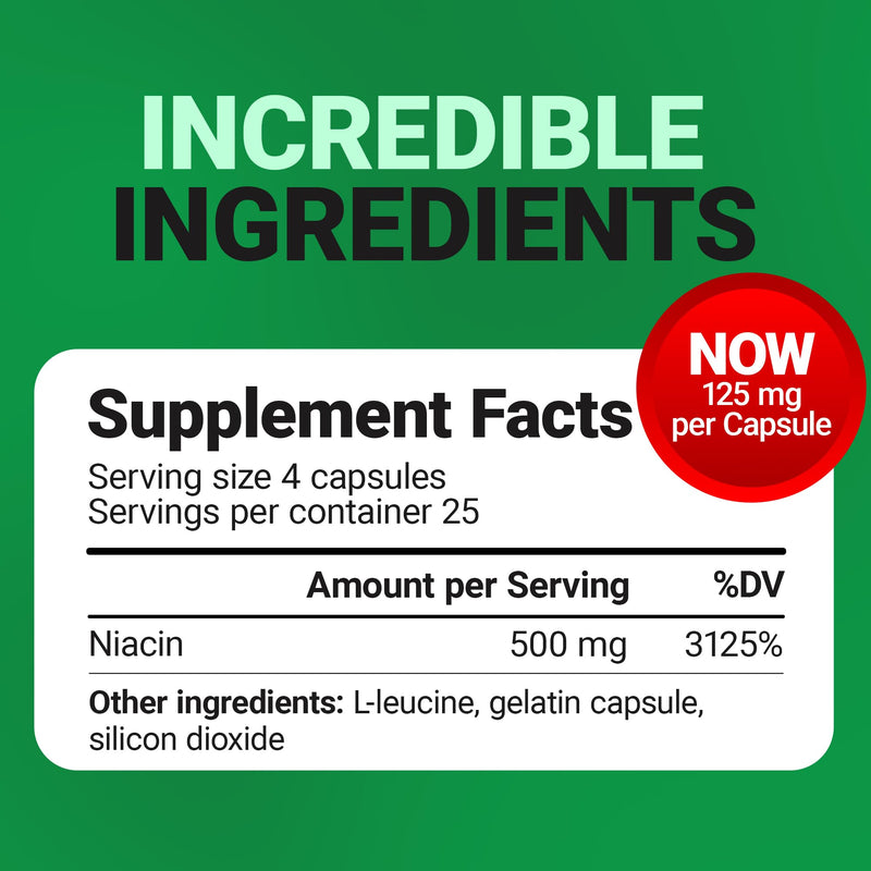 Dr. Berg Highly-Potent Niacin 500 mg – Now Only 125 mg per Capsule for Niacin Flush Tolerance Building – Gradually Increase to 500mg a Day – Vitamin B3 for Heart, Brain & Energy Support – 100 Capsules