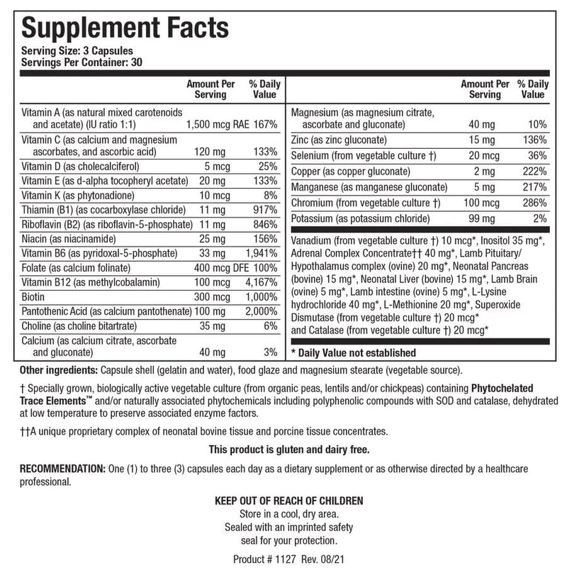 BIOTICS RESEARCH Bio Glycozyme Forte Multivitamin for Glycolytic Support, Vanadium, Zinc, Chromium, Manganese, Inositol, Catalase, Healthy Metabolism and Homocysteine 90 Capsules 90 Count (Pack of 1)
