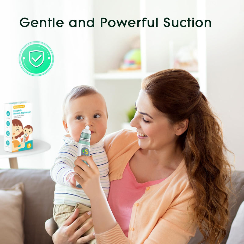 Electric Nasal Aspirator for Baby, Nose Aspirator for Toddlers, Waterproof Baby Nose Sucker, Nose Cleaner with 3 Silicone Tips, Adjustable Suction Level, Music and Light Soothing Function,Green Green