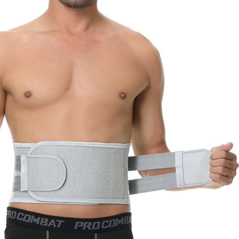 NeoTech Care Back Belt Support for Men or Women - Breathable & Adjustable Lower Back Brace - Double Pull Compression Straps (Gray, Size M) Grey - BeesActive Australia