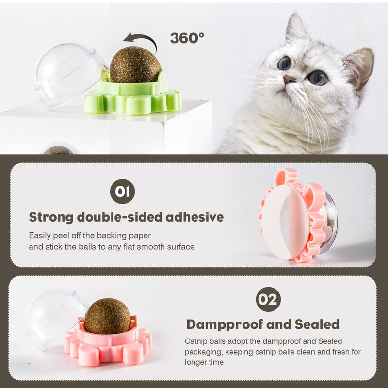 Catnip Balls Rollerball For Cats Wall Mount Magic Mint Stick Up Station Cat Nip Balls Cat Nips Organic Ball Cat Crack Catnip Ball Spinning Sugar Lick Rollerball Toy Chew Teeth Cleaning Anxiety Relief - BeesActive Australia